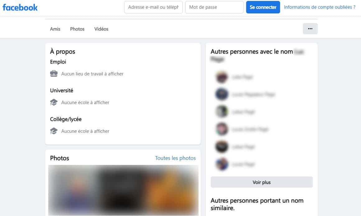 accueil facebook information visible