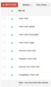 mot-clef adwords requete large etape finale