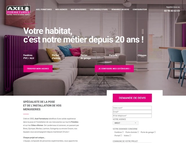 Page d'accueil du site Axel Fermetures